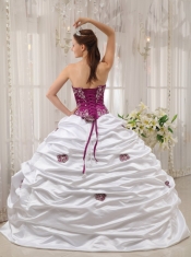 Purple and White Ball Gown Sweetheart Floor-length Satin and Taffeta Embroidery Quinceanera Dress