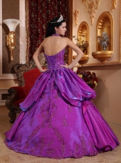 Purple Ball Gown Halter Floor-length Taffeta Appliques Quinceanera Dress