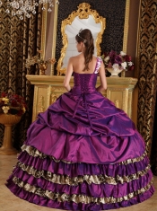 Purple Ball Gown One Shoulder Floor-length Taffeta and Leopard Appliques Sweet 16 Dress