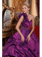 Purple Ball Gown One Shoulder Floor-length Taffeta Beading Quinceanera Dress