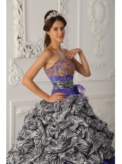 Purple Ball Gown Strapless Chapel Train Zebra and Organza Quinceanera Dress