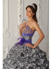 Purple Ball Gown Strapless Chapel Train Zebra and Organza Quinceanera Dress