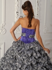 Purple Ball Gown Strapless Chapel Train Zebra and Organza Quinceanera Dress