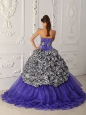 Purple Ball Gown Strapless Chapel Train Zebra and Organza Quinceanera Dress