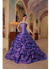 Purple Ball Gown Strapless Court Train Pick-ups Taffeta Quinceanera Dress