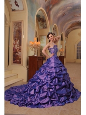 Purple Ball Gown Strapless Court Train Pick-ups Taffeta Quinceanera Dress