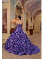 Purple Ball Gown Strapless Court Train Pick-ups Taffeta Quinceanera Dress
