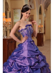 Purple Ball Gown Strapless Court Train Pick-ups Taffeta Quinceanera Dress