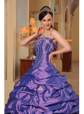 Purple Ball Gown Strapless Court Train Pick-ups Taffeta Quinceanera Dress