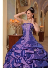Purple Ball Gown Strapless Court Train Pick-ups Taffeta Quinceanera Dress