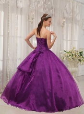 Purple Ball Gown Strapless Floor-length Organza Beading Quinceanera Dress