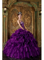 Purple Ball Gown Strapless Floor-length Organza Ruffles Quinceanera Dress