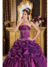 Purple Ball Gown Strapless Floor-length Pick-ups Taffeta Quinceanera Dress