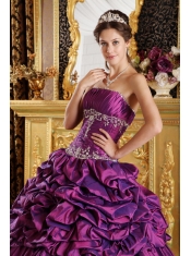 Purple Ball Gown Strapless Floor-length Pick-ups Taffeta Quinceanera Dress