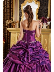 Purple Ball Gown Strapless Floor-length Pick-ups Taffeta Quinceanera Dress