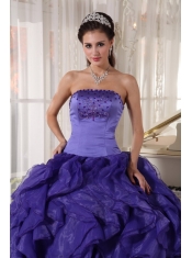 Purple Ball Gown Strapless Floor-length Satin and Organza Beading Quinceanera Dress