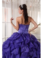 Purple Ball Gown Strapless Floor-length Satin and Organza Beading Quinceanera Dress
