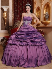 Purple Ball Gown Strapless Floor-length Taffeta Appliques Quinceanera Dress