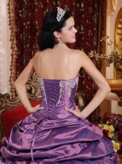 Purple Ball Gown Strapless Floor-length Taffeta Appliques Quinceanera Dress