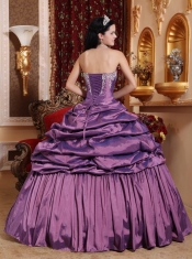 Purple Ball Gown Strapless Floor-length Taffeta Appliques Quinceanera Dress