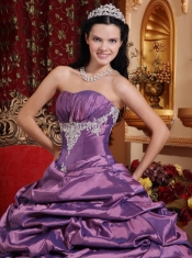 Purple Ball Gown Strapless Floor-length Taffeta Appliques Quinceanera Dress