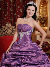 Purple Ball Gown Strapless Floor-length Taffeta Appliques Quinceanera Dress