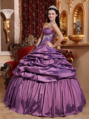 Purple Ball Gown Strapless Floor-length Taffeta Appliques Quinceanera Dress