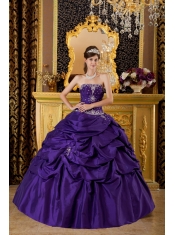 Purple Ball Gown Strapless Floor-length Taffeta Appliques Quinceanera Dress