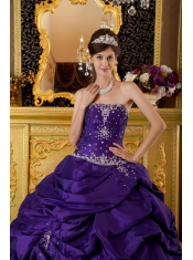 Purple Ball Gown Strapless Floor-length Taffeta Appliques Quinceanera Dress