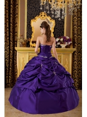 Purple Ball Gown Strapless Floor-length Taffeta Appliques Quinceanera Dress