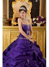 Purple Ball Gown Strapless Floor-length Taffeta Appliques Quinceanera Dress