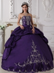 Purple Ball Gown Strapless Floor-length Taffeta Embroidery Quinceanera Dress