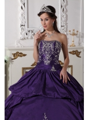 Purple Ball Gown Strapless Floor-length Taffeta Embroidery Quinceanera Dress