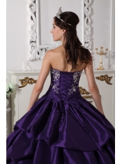 Purple Ball Gown Strapless Floor-length Taffeta Embroidery Quinceanera Dress