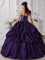 Purple Ball Gown Strapless Floor-length Taffeta Embroidery Quinceanera Dress