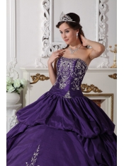 Purple Ball Gown Strapless Floor-length Taffeta Embroidery Quinceanera Dress