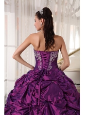 Purple Ball Gown Strapless Floor-length Taffeta Embroidery Quinceanera Dress