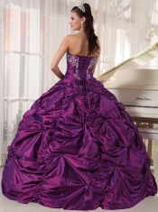 Purple Ball Gown Strapless Floor-length Taffeta Embroidery Quinceanera Dress