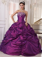 Purple Ball Gown Strapless Floor-length Taffeta Embroidery Quinceanera Dress