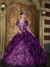 Purple Ball Gown Strapless Floor-length Taffeta Embroidery Quinceanera Dress