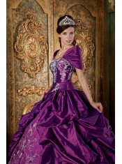 Purple Ball Gown Strapless Floor-length Taffeta Embroidery Quinceanera Dress