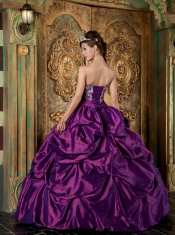 Purple Ball Gown Strapless Floor-length Taffeta Embroidery Quinceanera Dress