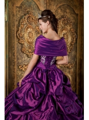 Purple Ball Gown Strapless Floor-length Taffeta Embroidery Quinceanera Dress