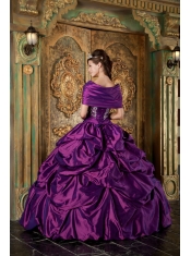 Purple Ball Gown Strapless Floor-length Taffeta Embroidery Quinceanera Dress