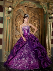 Purple Ball Gown Strapless Floor-length Taffeta Embroidery Quinceanera Dress