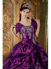 Purple Ball Gown Strapless Floor-length Taffeta Embroidery Quinceanera Dress