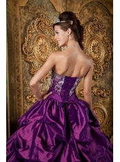 Purple Ball Gown Strapless Floor-length Taffeta Embroidery Quinceanera Dress