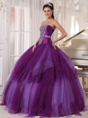 Purple Ball Gown Strapless Floor-length Tulle Beading Quinceanera Dress