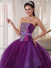 Purple Ball Gown Strapless Floor-length Tulle Beading Quinceanera Dress