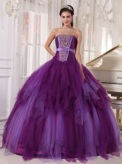 Purple Ball Gown Strapless Floor-length Tulle Beading Quinceanera Dress